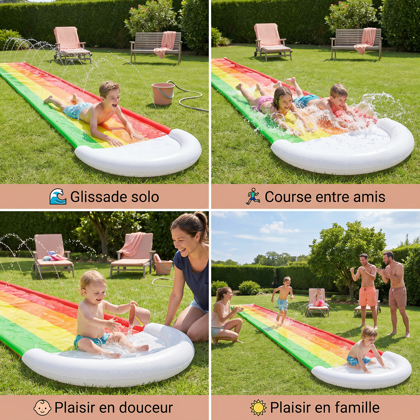 Regenbogen Wasserrutsche – Toboggan Gonflable Extérieur pour Enfants et Familles