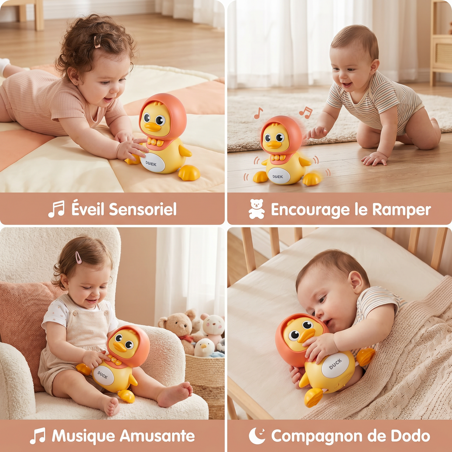 Famille Canard - Jouet d'Éveil et de Ramper avec Musique pour Bébés