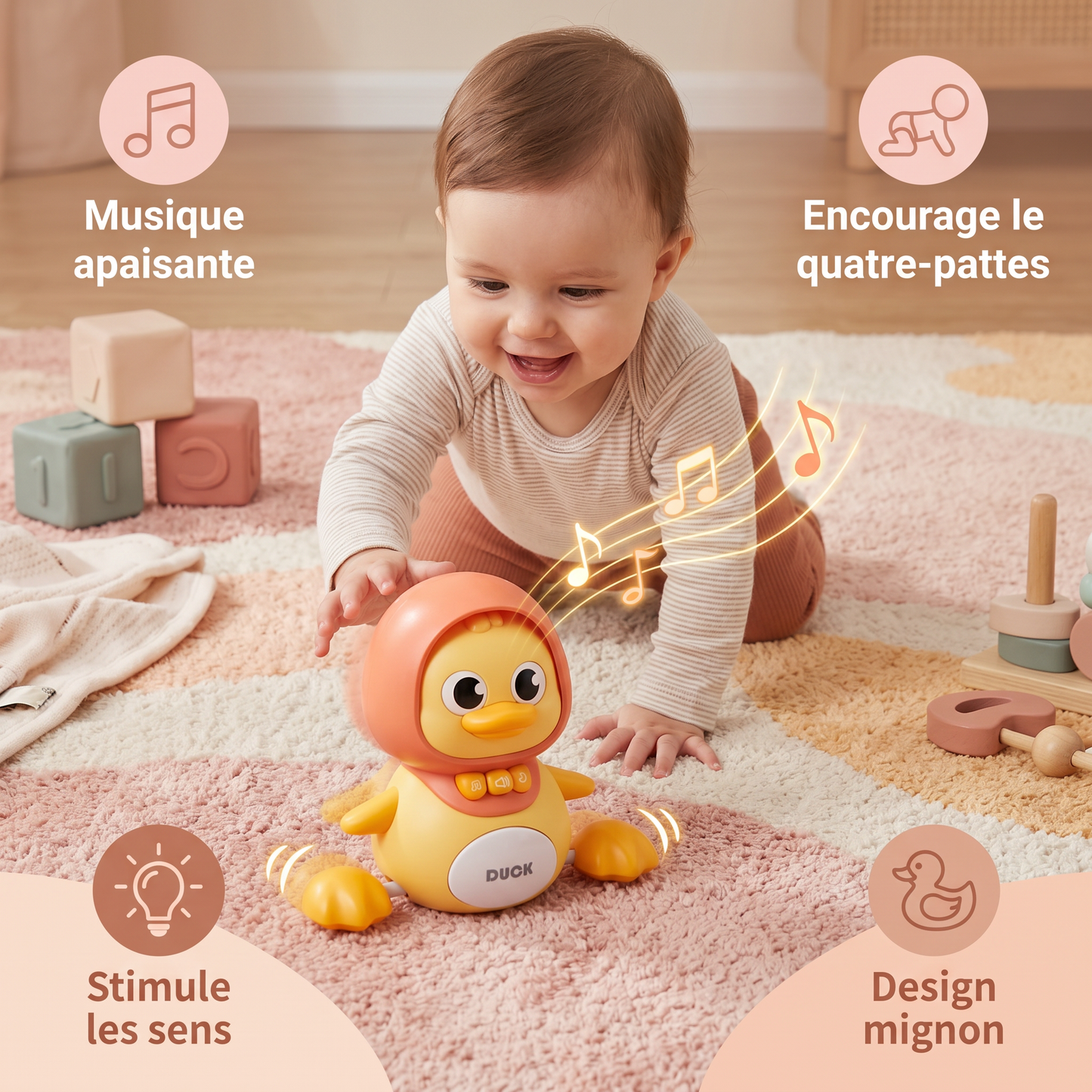 Famille Canard - Jouet d'Éveil et de Ramper avec Musique pour Bébés