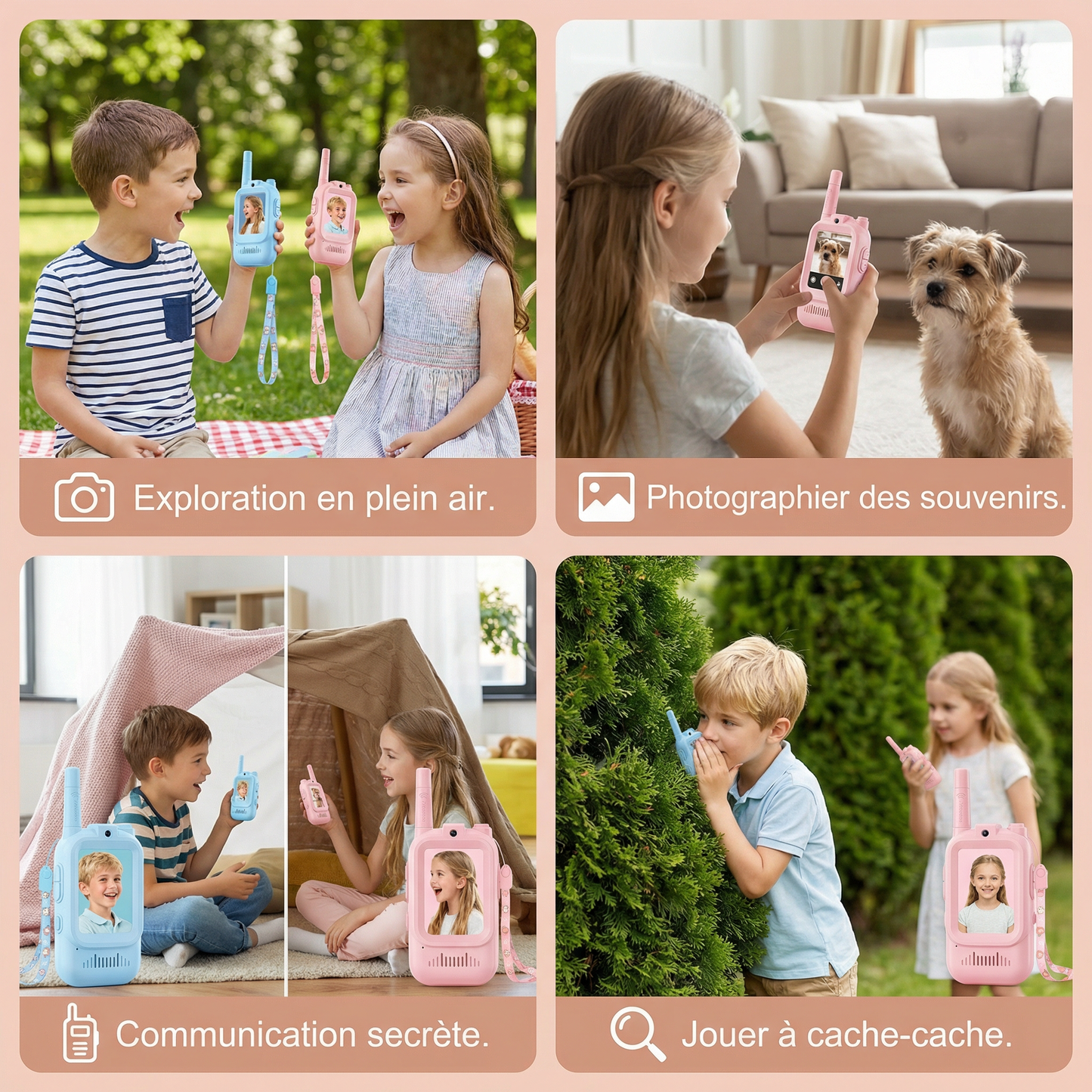 Set de Walkie-Talkies pour Enfants 2 unités – Radios avec Caméra et Écran