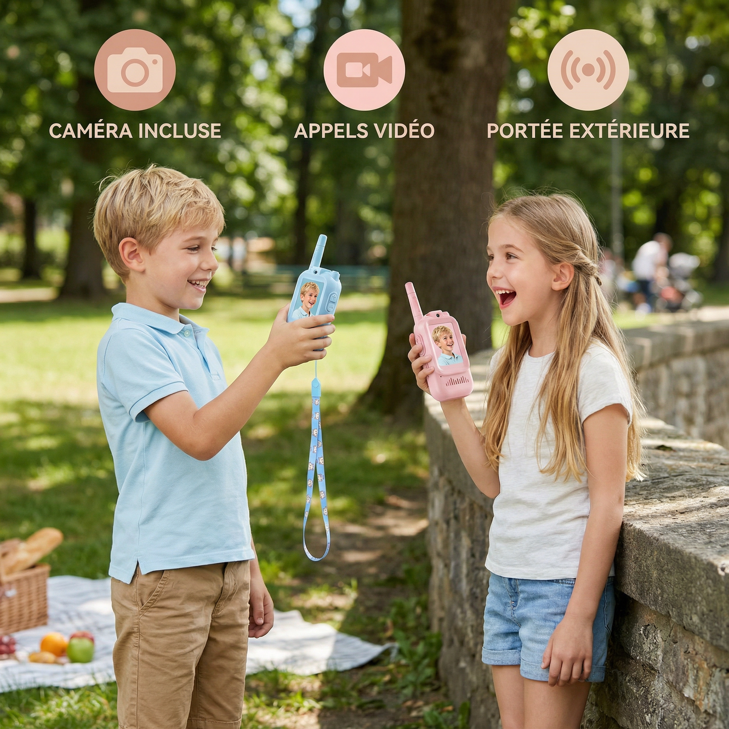 Set de Walkie-Talkies pour Enfants 2 unités – Radios avec Caméra et Écran
