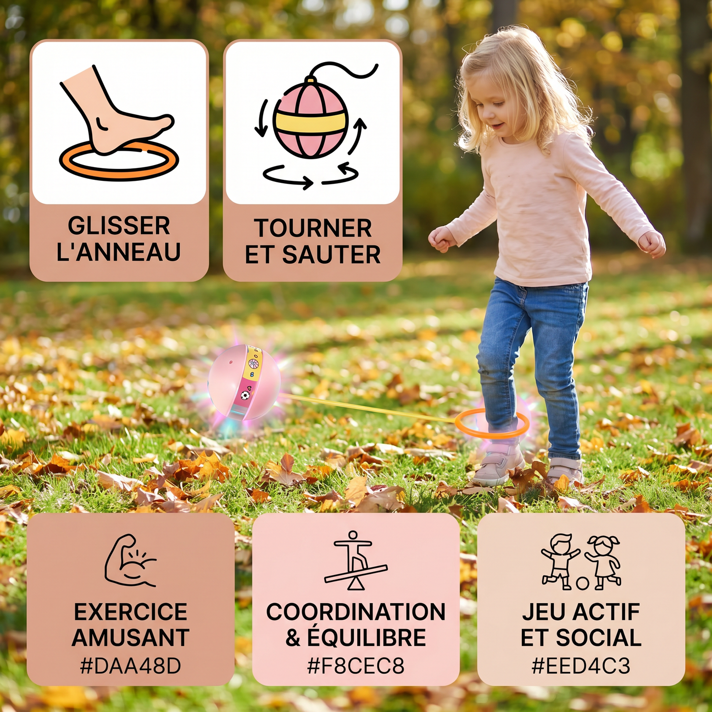 Balle Rebonds LED pour Cheville – Jouet Sautillant Interactif pour Enfants