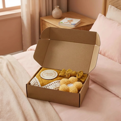 Coffret cadeau de soins pour bébé – Serviette, chaussettes ou bandeau & brosse de bain pour nouveau-né