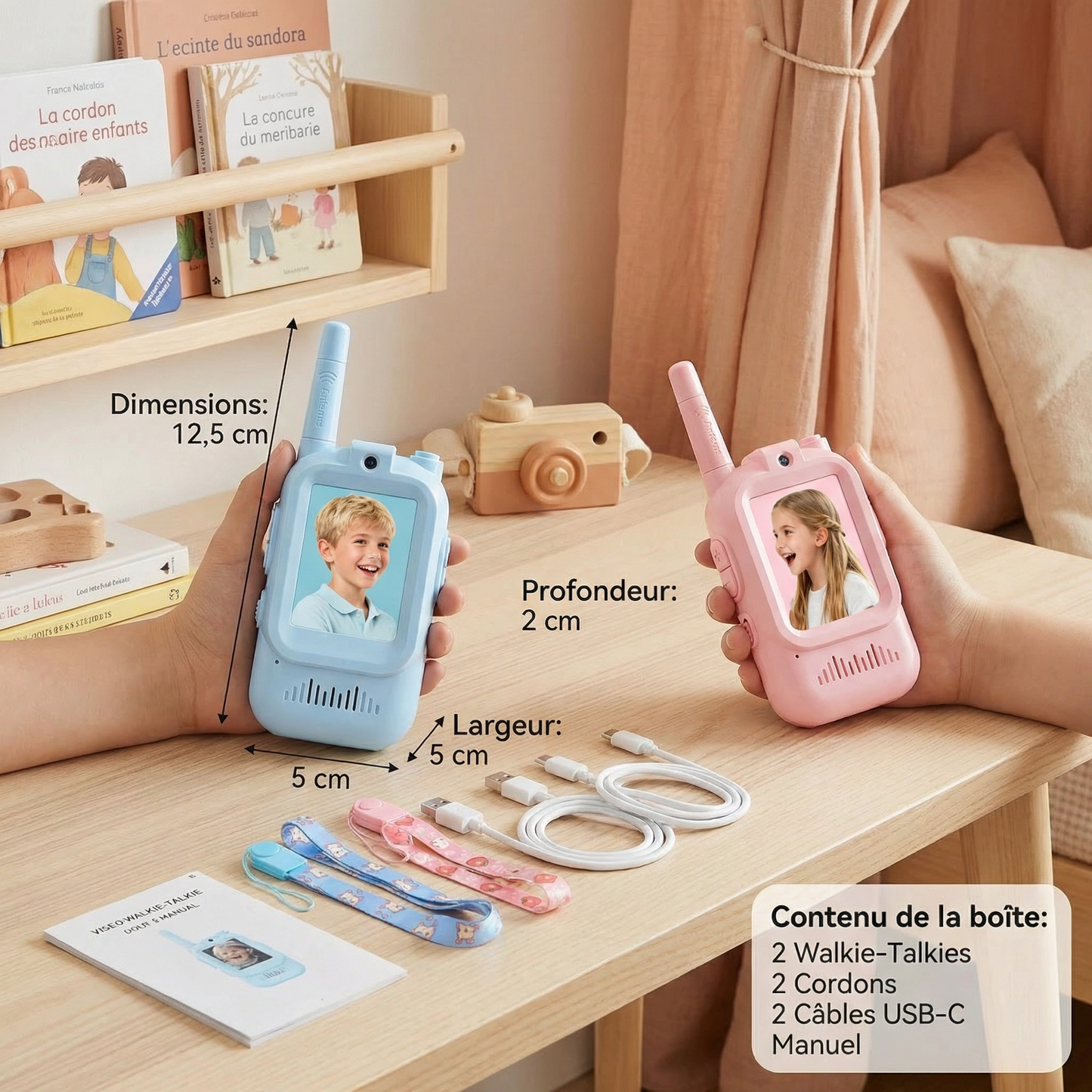 Set de Walkie-Talkies pour Enfants 2 unités – Radios avec Caméra et Écran