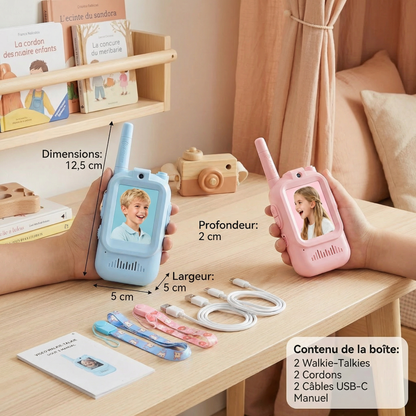 Set de Walkie-Talkies pour Enfants 2 unités – Radios avec Caméra et Écran