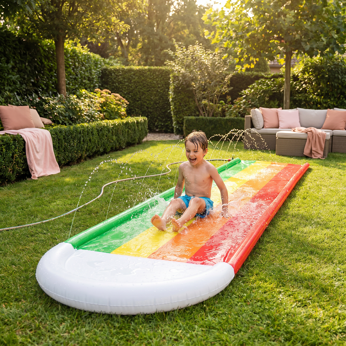 Regenbogen Wasserrutsche – Toboggan Gonflable Extérieur pour Enfants et Familles