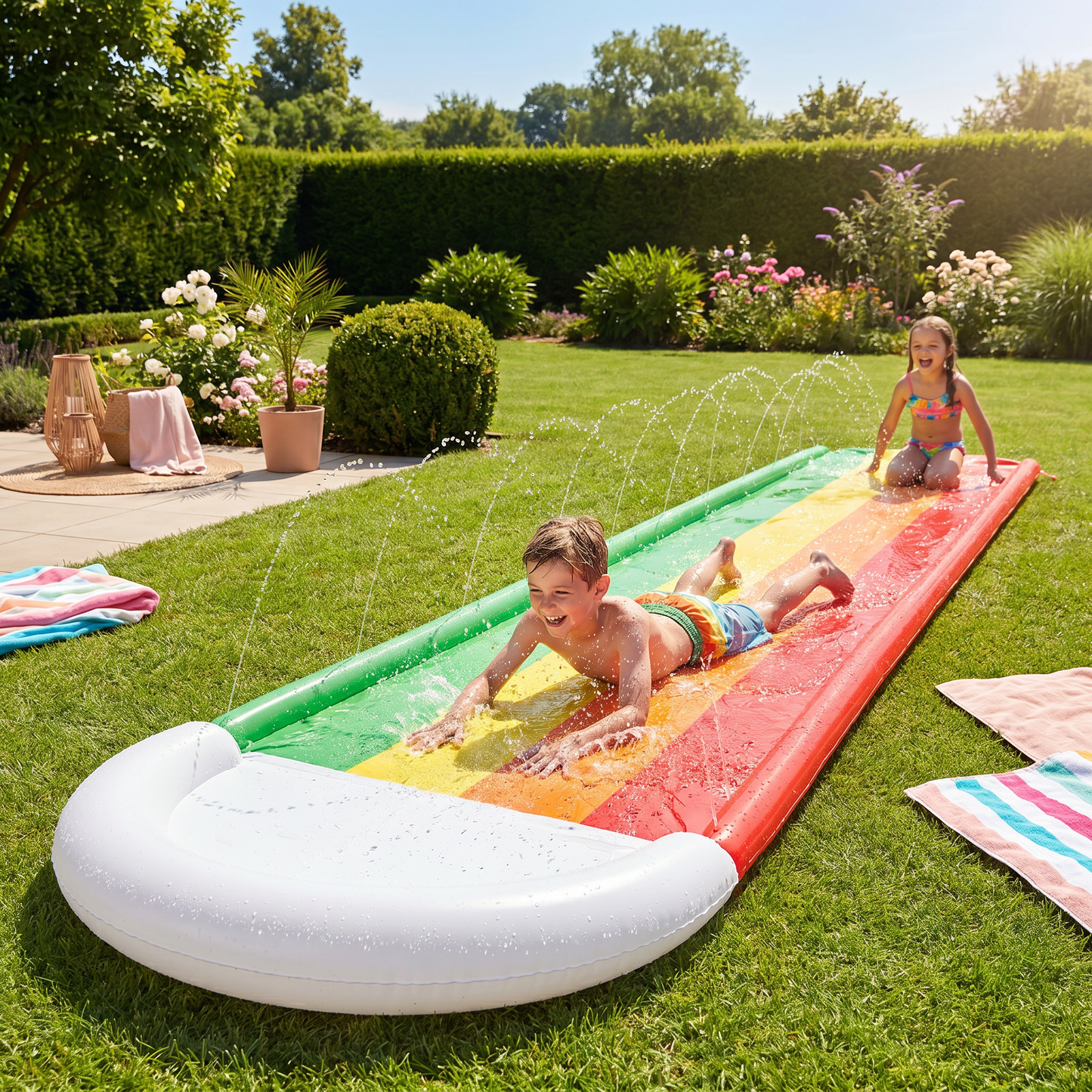 Regenbogen Wasserrutsche – Toboggan Gonflable Extérieur pour Enfants et Familles