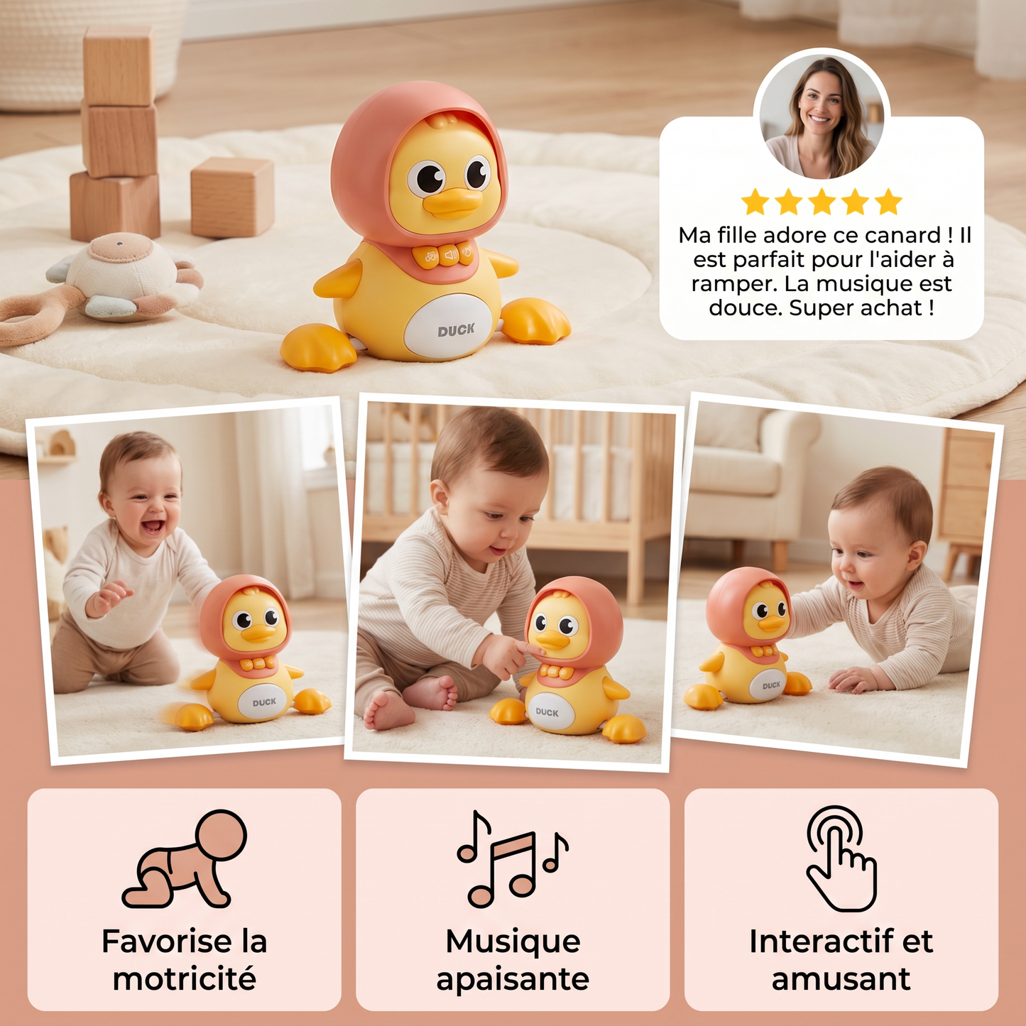 Famille Canard - Jouet d'Éveil et de Ramper avec Musique pour Bébés
