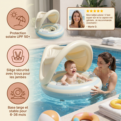 Bassin gonflable rétro à rayures pour bébé avec toit solaire amovible – Siège sécurisé de 6 à 36 mois