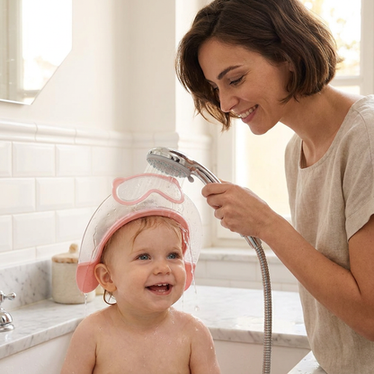 Visière de bain réglable pour bébé avec protection à 360° des yeux et des oreilles contre l’eau et le shampoing