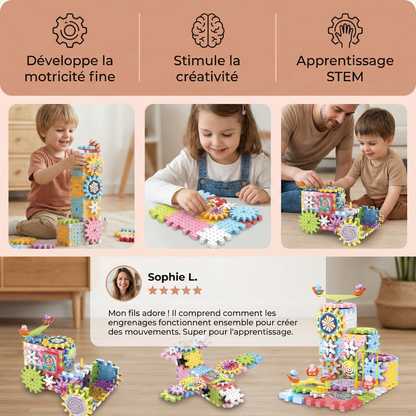 Jouet Montessori de construction à engrenages rotatifs