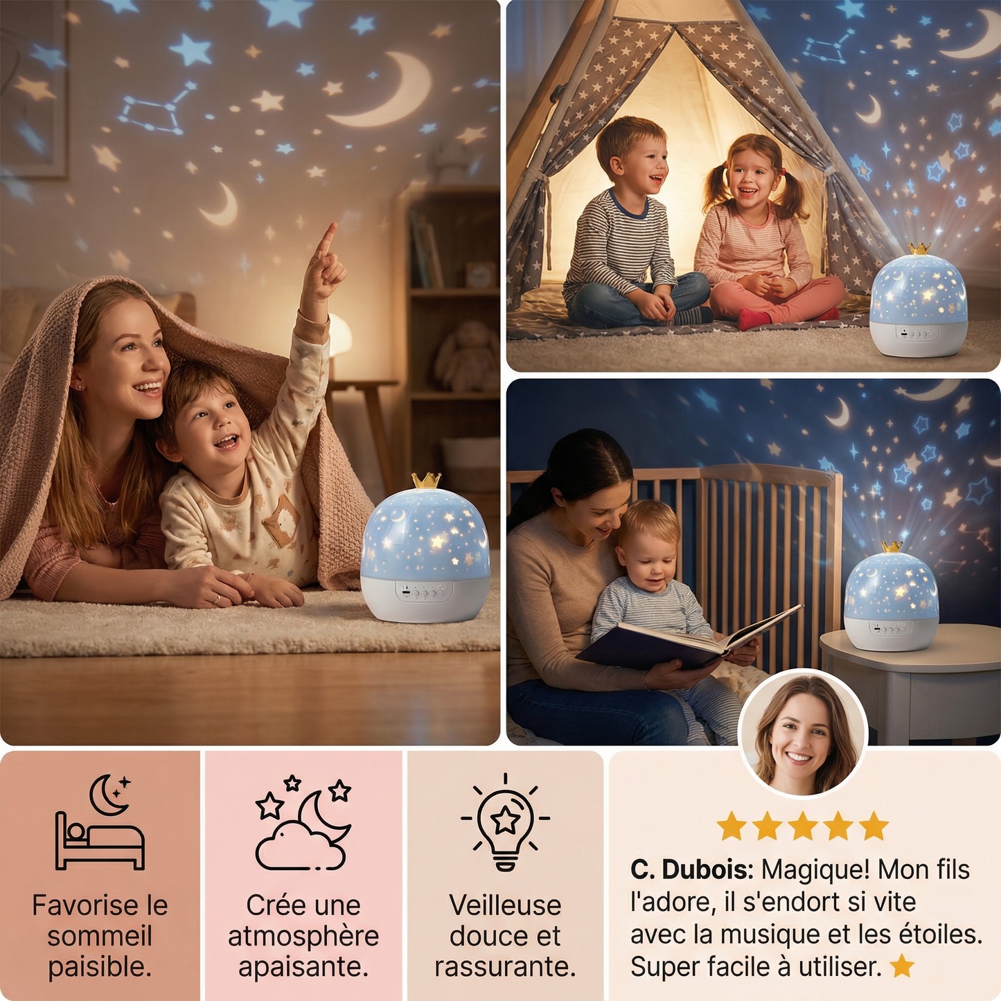 Veilleuse et projecteur 2-en-1 pour enfants