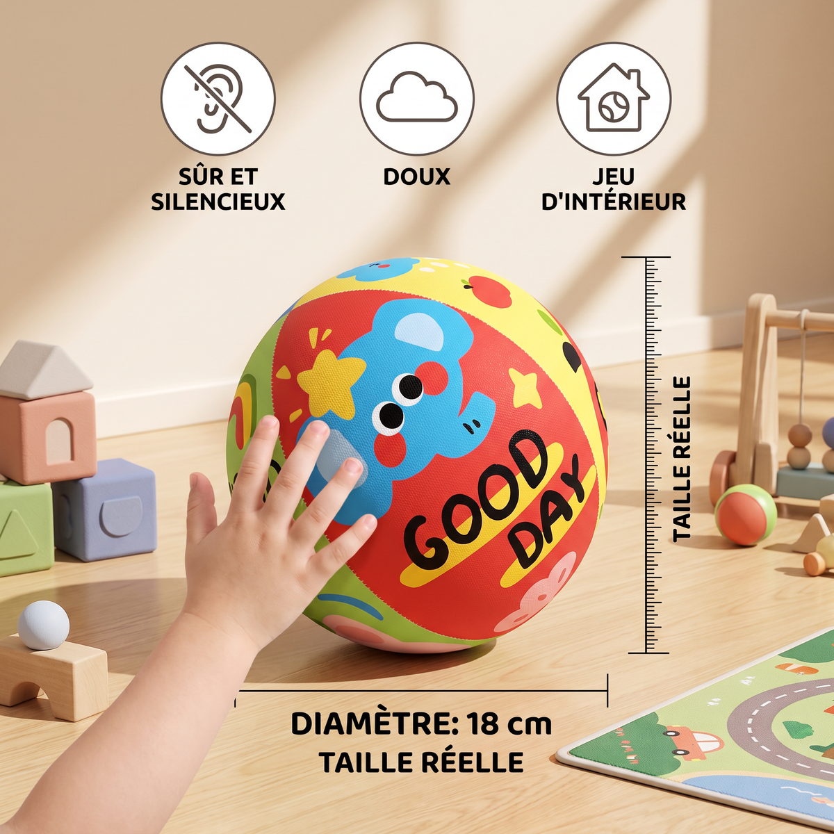 Balle de jeu d’intérieur douce et silencieuse pour enfants
