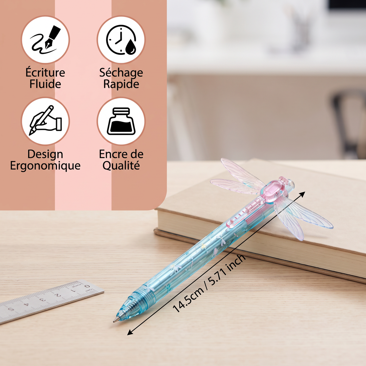 Stylo gel magique avec ailes de libellule