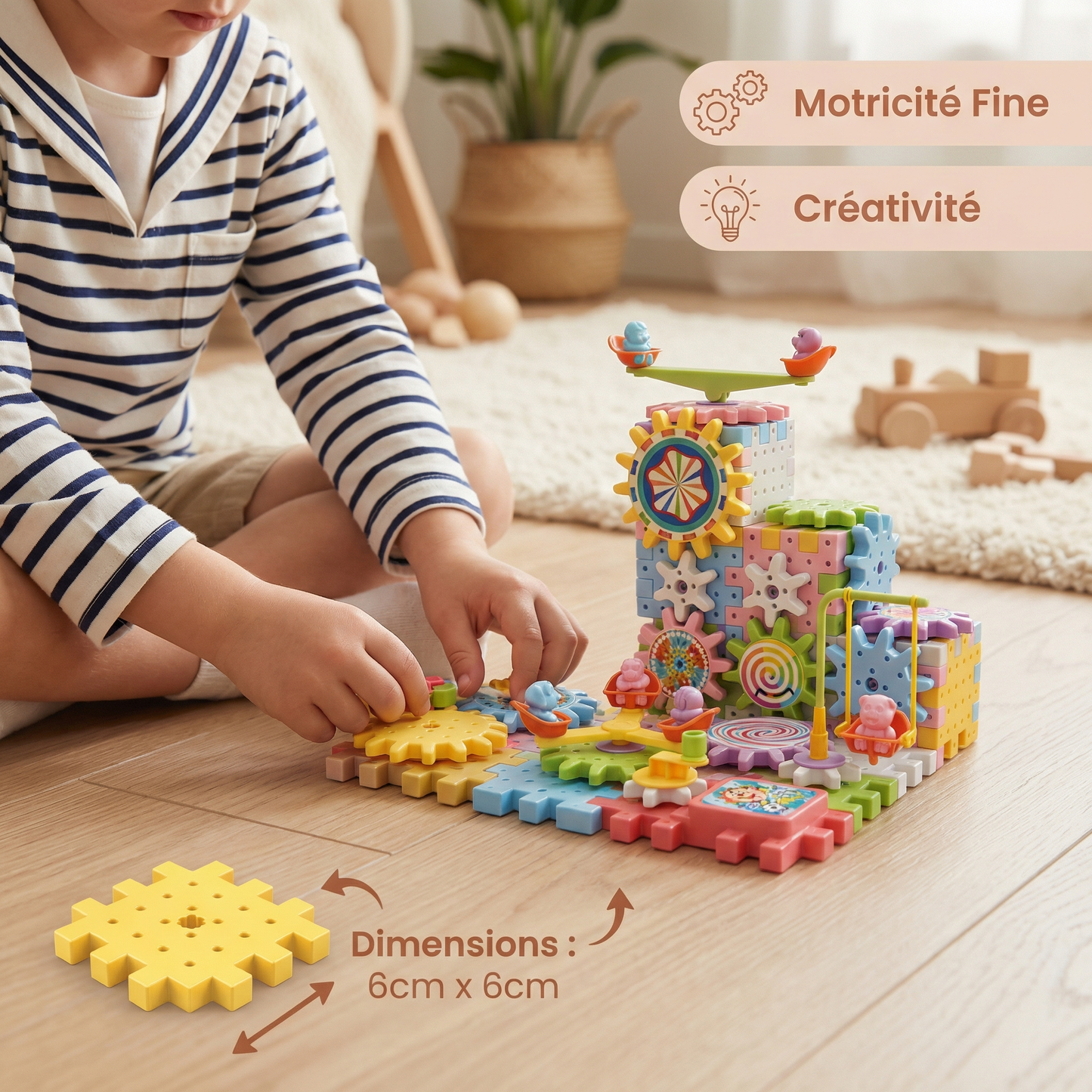 Jouet Montessori de construction à engrenages rotatifs