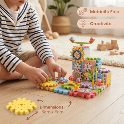 Jouet Montessori de construction à engrenages rotatifs