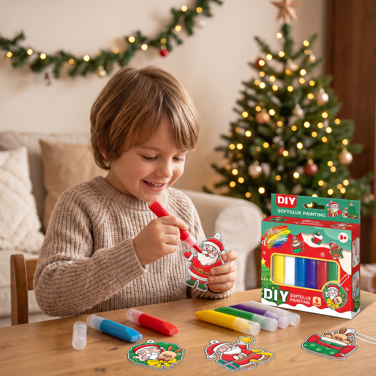 Kit créatif DIY de Noël pour enfants pour décorer des ornements avec de la peinture, sans colle ni cuisson