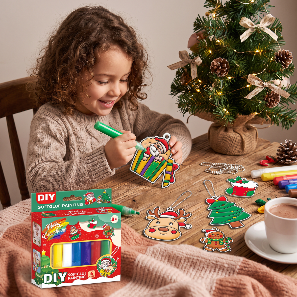 Kit créatif DIY de Noël pour enfants pour décorer des ornements avec de la peinture, sans colle ni cuisson